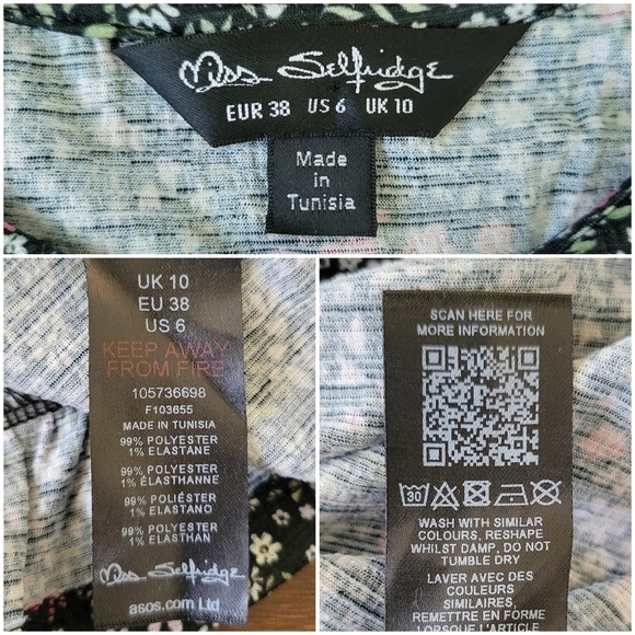 Asos Miss Selfridge Collared Black & Pink Floral Vtg Retro Inspired Dress Size 6 - Picture 4 of 9